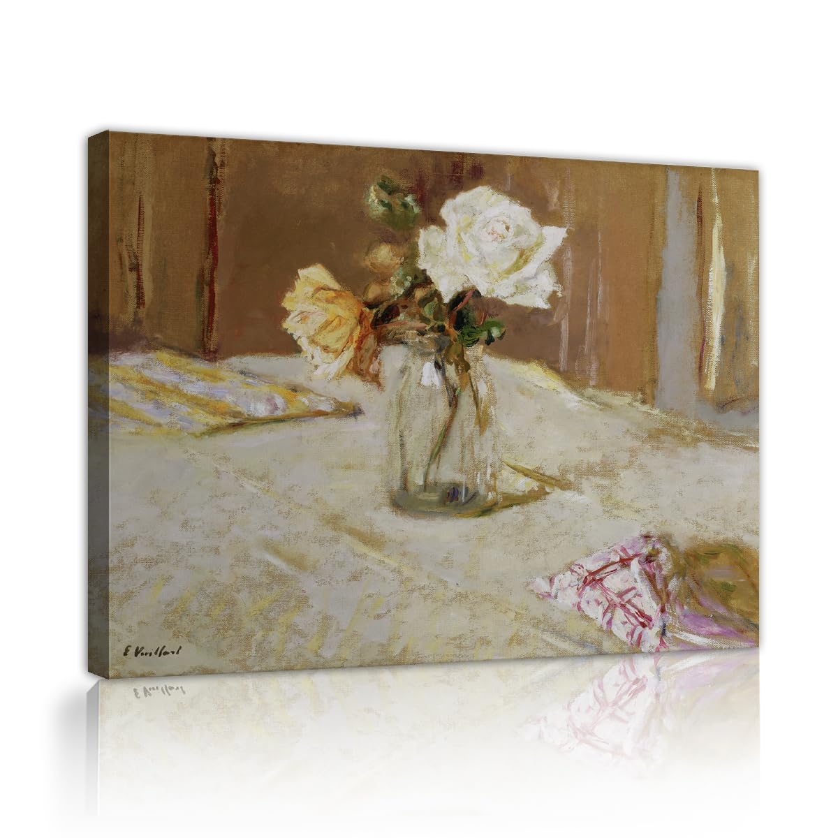 TOANGWALL Edouard Vuillard Roses in a Glass Vase Canvas Wall Art Reception Room Chic Still Life Framed Print Poster for Gallery Hotel Decor 65x80cm