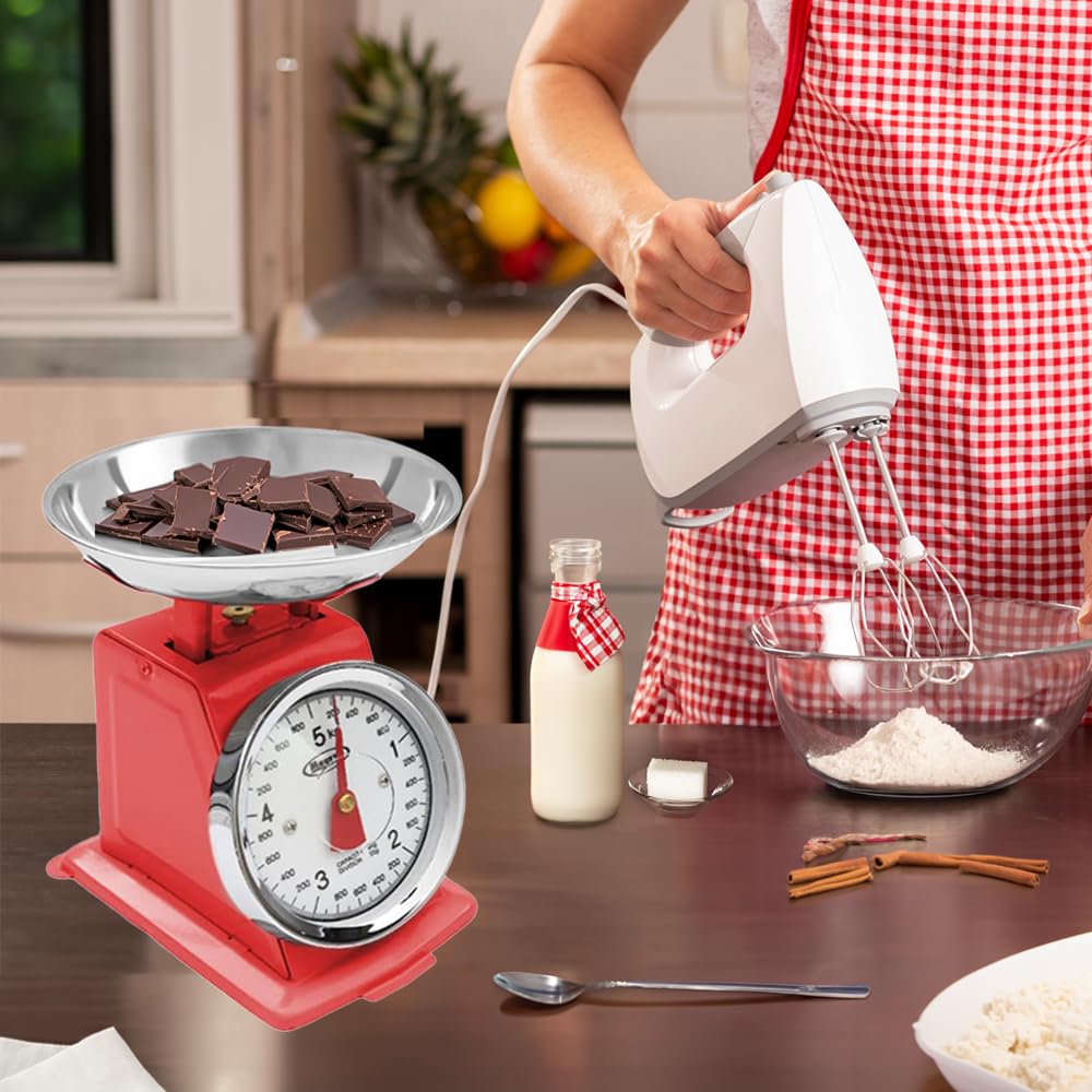 Bilancia da Cucina Meccanica Compatta 5 kg Acciaio Quadrante Grande Tondo Piattino D.16 cm