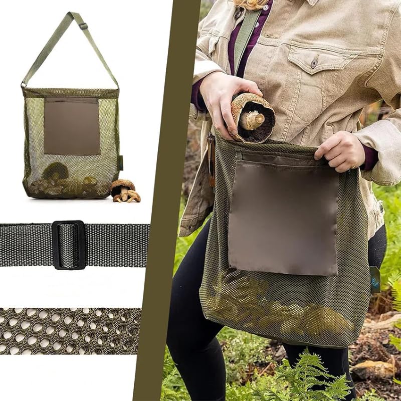 Kidemlra Mushroom Foraging Kit, Set of 2 morel Mushroom Collecting Tools kit includes 1pc Collapsible Bag, and 1pc Morel Mushroom basket, Tool Bag for outdoor Picking, hunting, Garden tools. (Green)