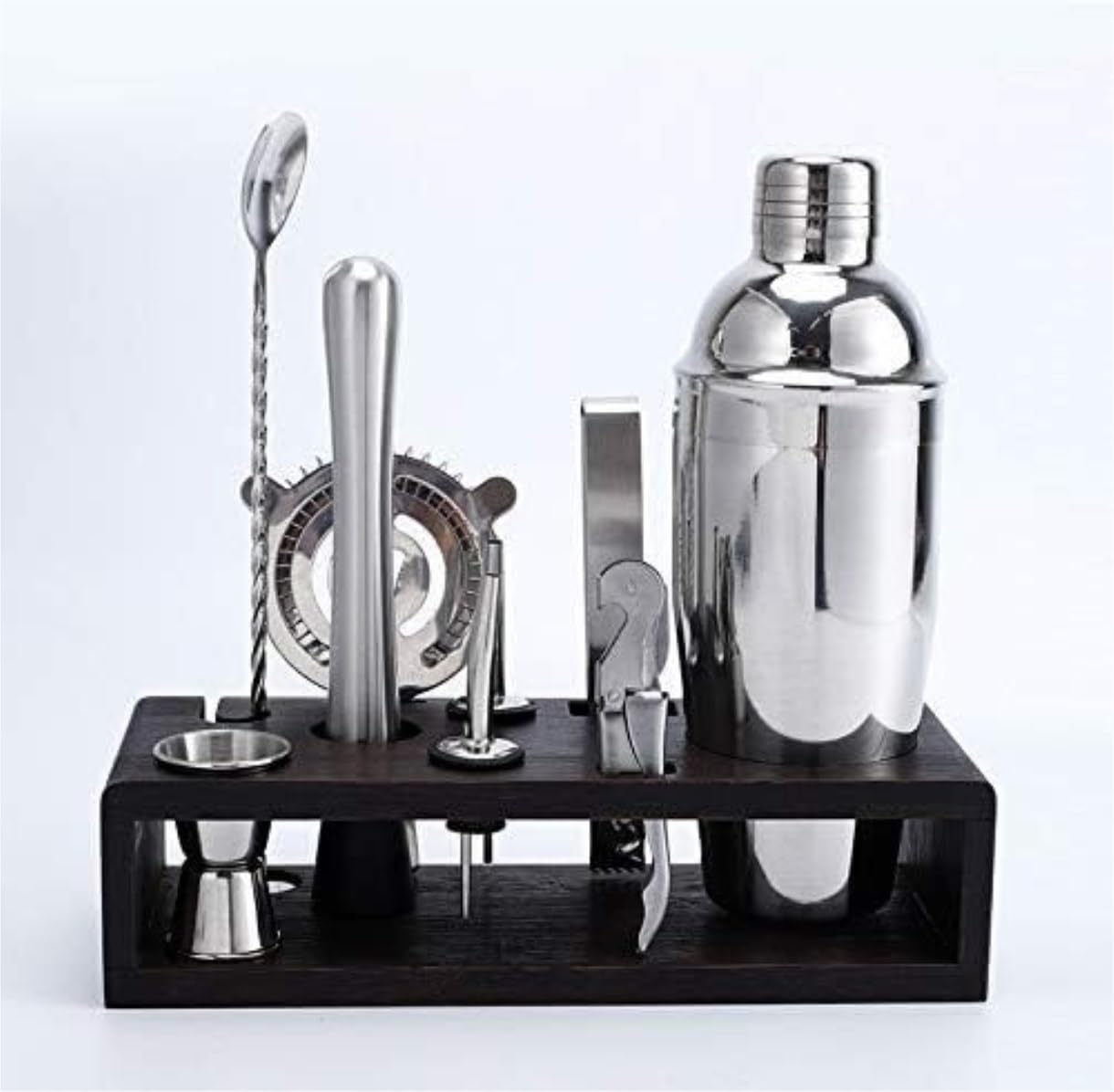 Shaker Cocktail per Miscelare Bevande Set da 10 Pezzi in Acciaio Inox Cocktail Shaker Mixer Drink Bartender Browser Kit con Supporto per Bar Casa Feste