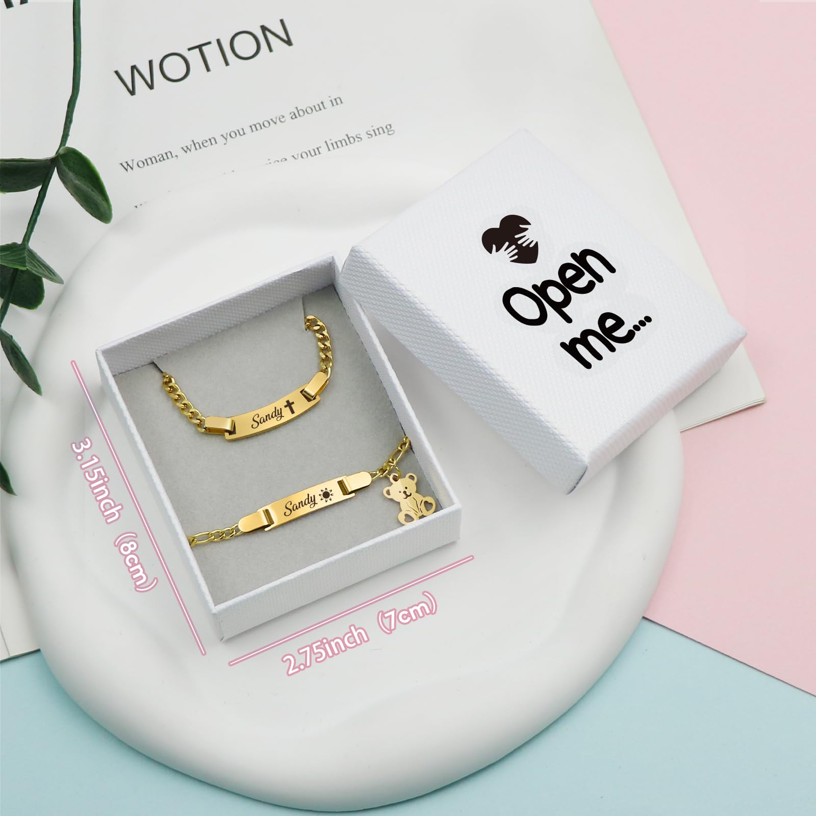 Conjunto de pulsera y collar personalizados con grabado de nombre, texto y fecha de nacimiento para bautizos