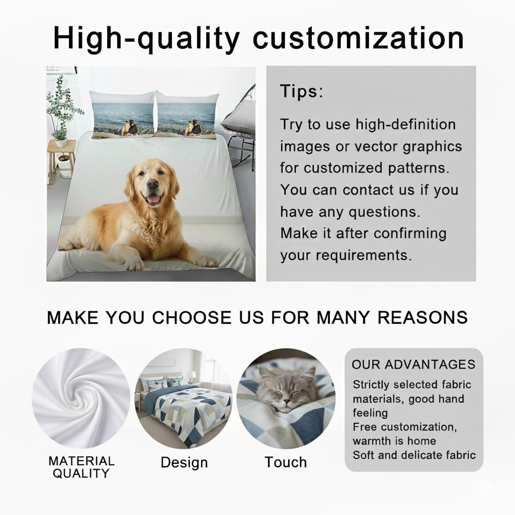 Personalized Photo Bedding for Family, Cutom Duvet Cover Sets from Picture Kids & Couples with Zipper Closure (Queen: 90"x90"(229x229cm))