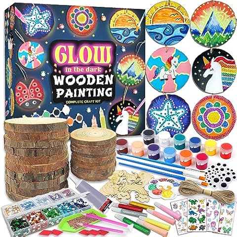klmars Kids Wooden Painting Kit-Glow in The Dark-Arts & Crafts Gifts for Boys Girls Ages 5-12-Wood Slice Craft Activities Kits - Creative Art Toys for 5, 6, 7, 8, 9, 10, 11 & 12 Year Old Kids Cover