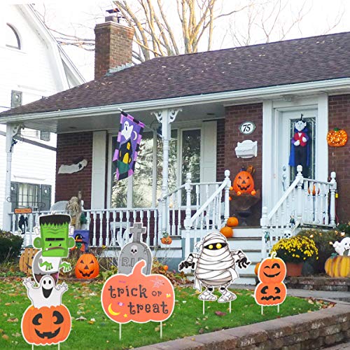 FUNNISM 6 Pack Halloween Decorations Yard Sign with Stake,Family-friendly Halloween Trick or Treat Party Decoration Prop,Halloween Pumpkin/Ghost/Monster Lawn,Sidewalk,Garden,Porch,Yard Sign Decoration