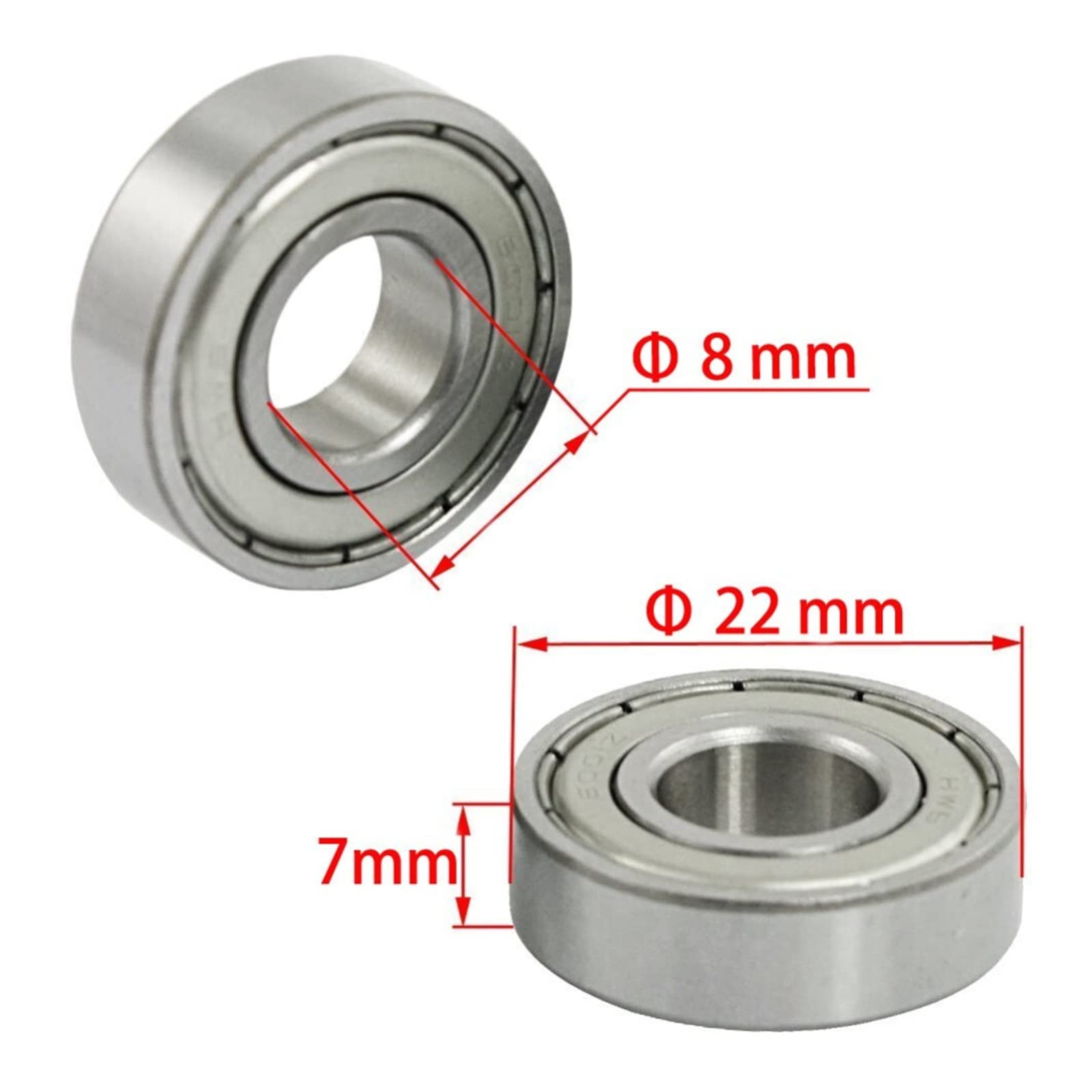 Łożyska kulkowe， 10 szt. Łożysko kulkowe zwykłe 8 * 22 * 7 8x22x7 MM 608 ZZ podwójnie ekranowane miniaturowe ze stali wysokowęglowej jednorzędowe 608ZZ ABEC-7