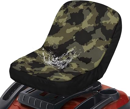 Boatee Green Camouflage Seat Cover for Tractor Weatherproof Soft and Comfortable Machine Washable with Back Storage Bag with Back Fixed Straps Compatible with John Deere,for Kubota
