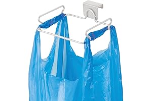 mDesign Over The Cabinet Door Steel Metal Wire Hanging Grocery Trash Bag Holder