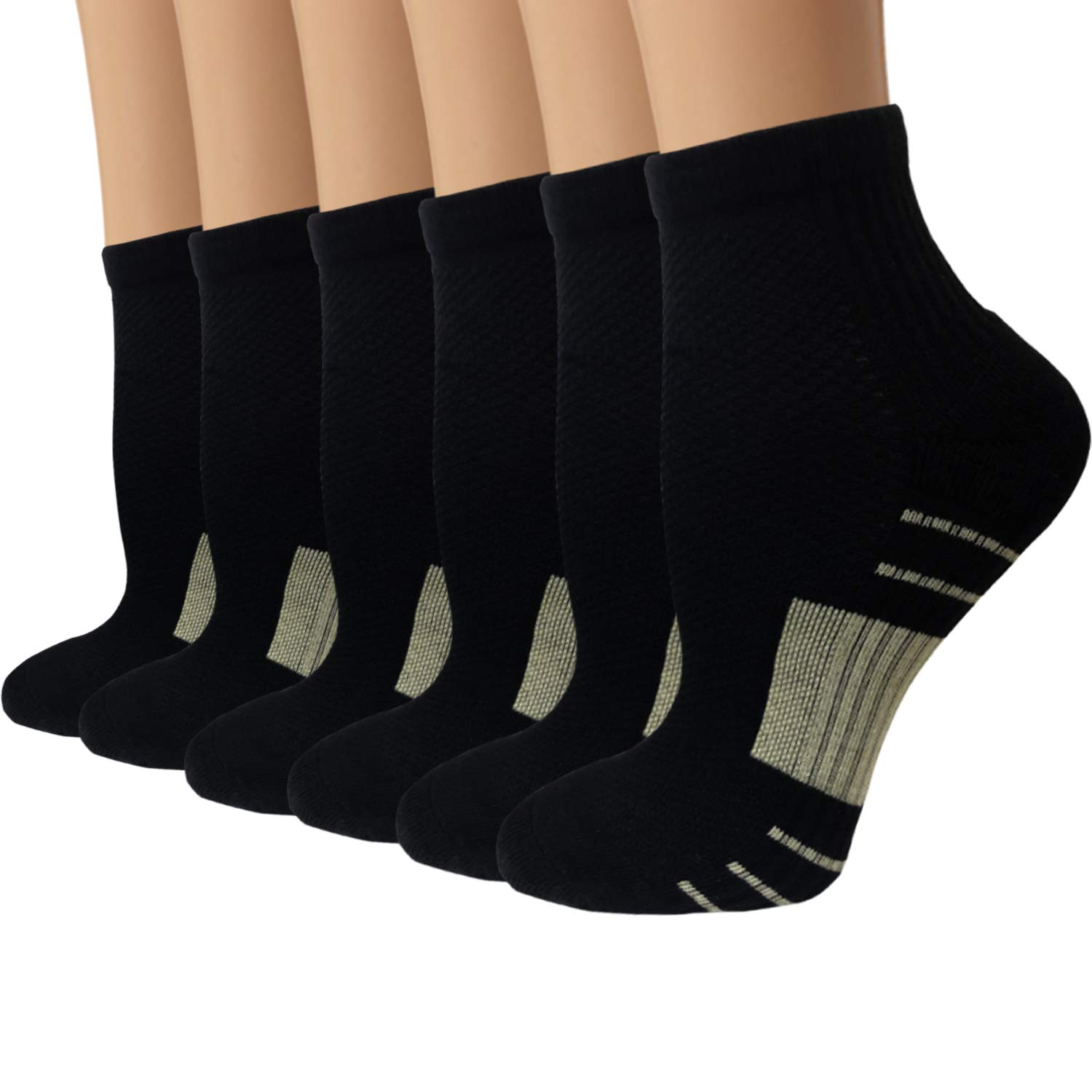 Copper Compression Socks Women and Men 6 Pairs - Circulation Arch Support Plantar Fasciitis Running Ankle Socks