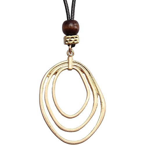 PU Leather Necklace Vintage Boho Style Multilayer Pendant Long Sweater Necklace Jewelry for Women Girl Men with Adjustable Leather Cord