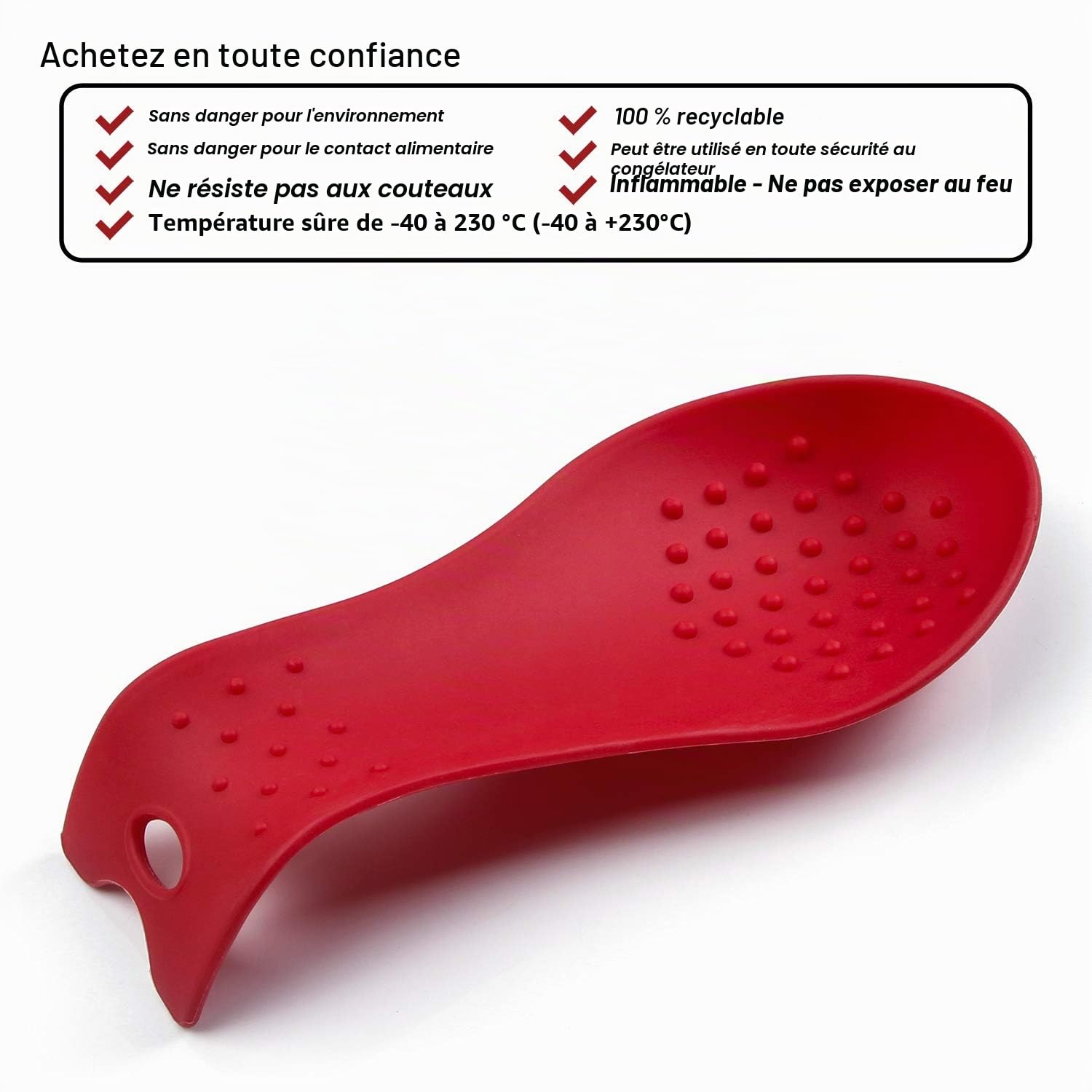 Repose-cuillère en silicone pour cuisinière, lot de 2, rouge