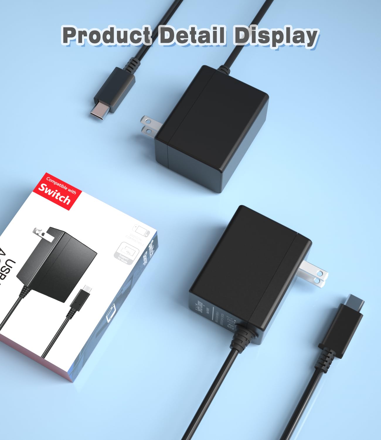 Switch Charger for Nintendo,45W AC Power Supply Adapter Compatible with Switch Lite OLED/Steam Deck,Fast Charge Support Switch TV Dock Mode Output 15V3A with 5FT USB Type-C Charging Power Cord Cable — view 2