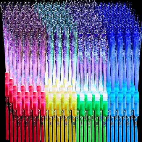 Lewtemi 300 Pcs Glow Fiber Wand Stick LED Light up Wand Fiber Optic Wand LED Flashing Stick Glow Flashing Wand Fiber Optic Wand for Party Favors, Colorful, Battery Operated Cover