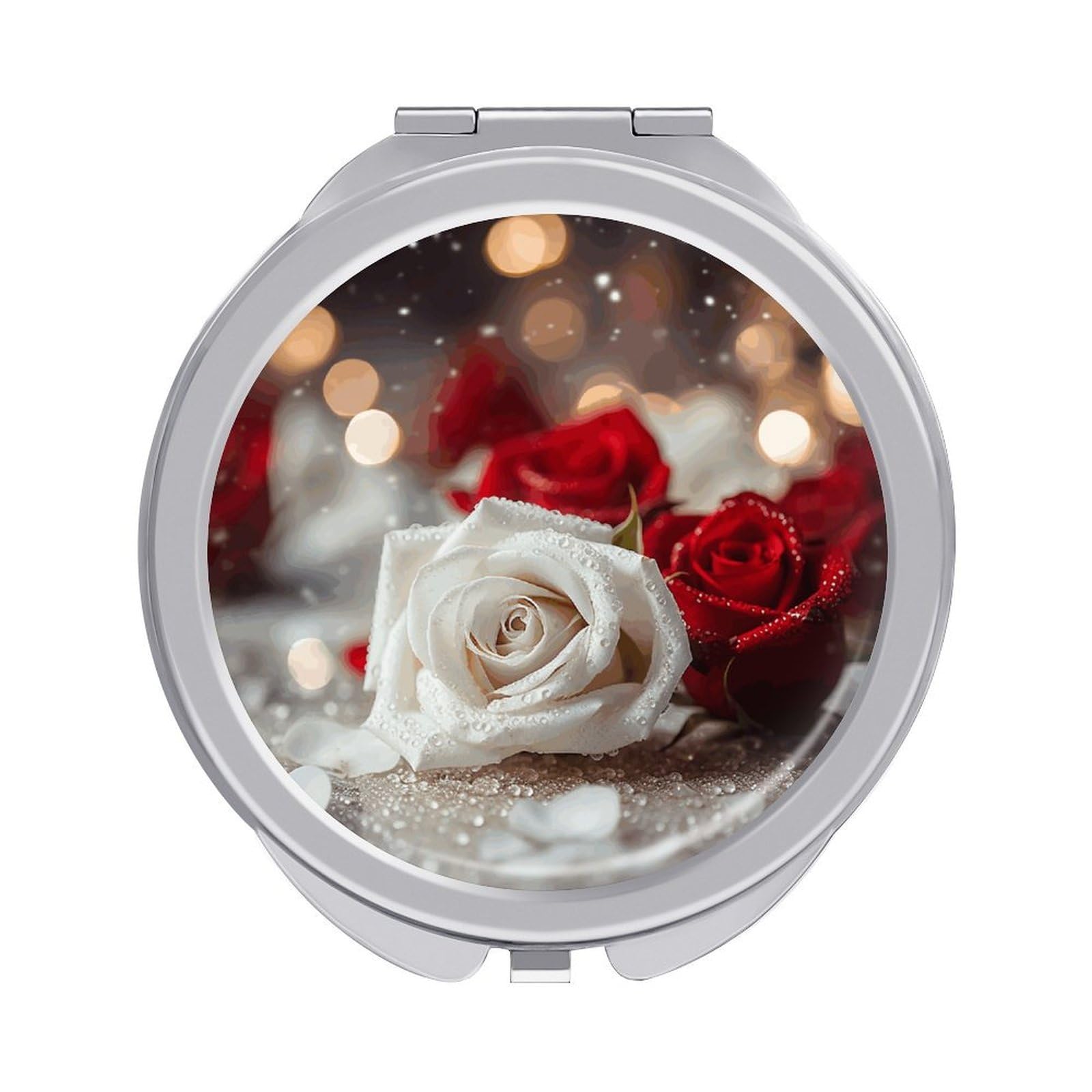 JTREHY Roses in Background Makeup Mirror Silver Mirror Surface Folding Makeups Mirrors Lightweight Durable Looking Glass for Suitable Traveling Handbag and Purses