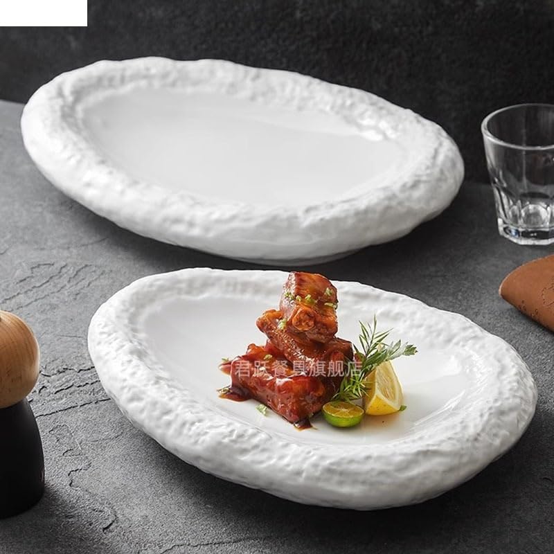 Platos De Comida Plato de cerámica con textura de piedra blanca pura for comedor, plato de postre for restaurante, plato de pasta, plato de sushi, vajilla creativa for cocinar Suministros Para La Fies