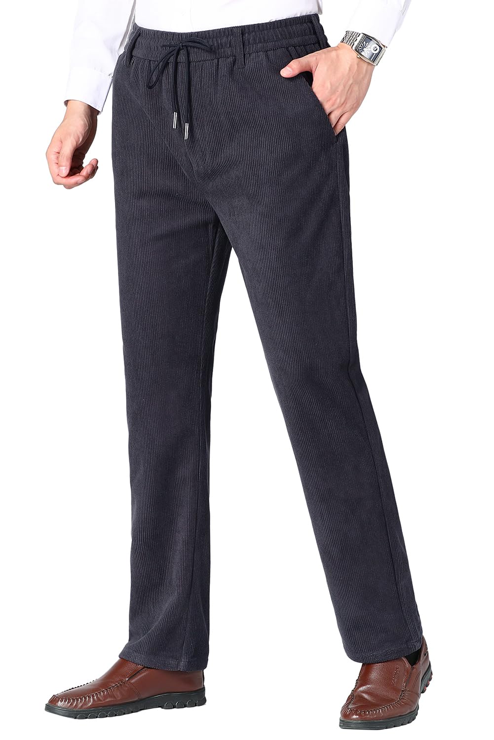 Pantaloni da Uomo in Velluto a Coste Ufficio Pantaloni Eleganti Elasticizzato Pantaloni da Jogging Formale e Casual con Coulisse