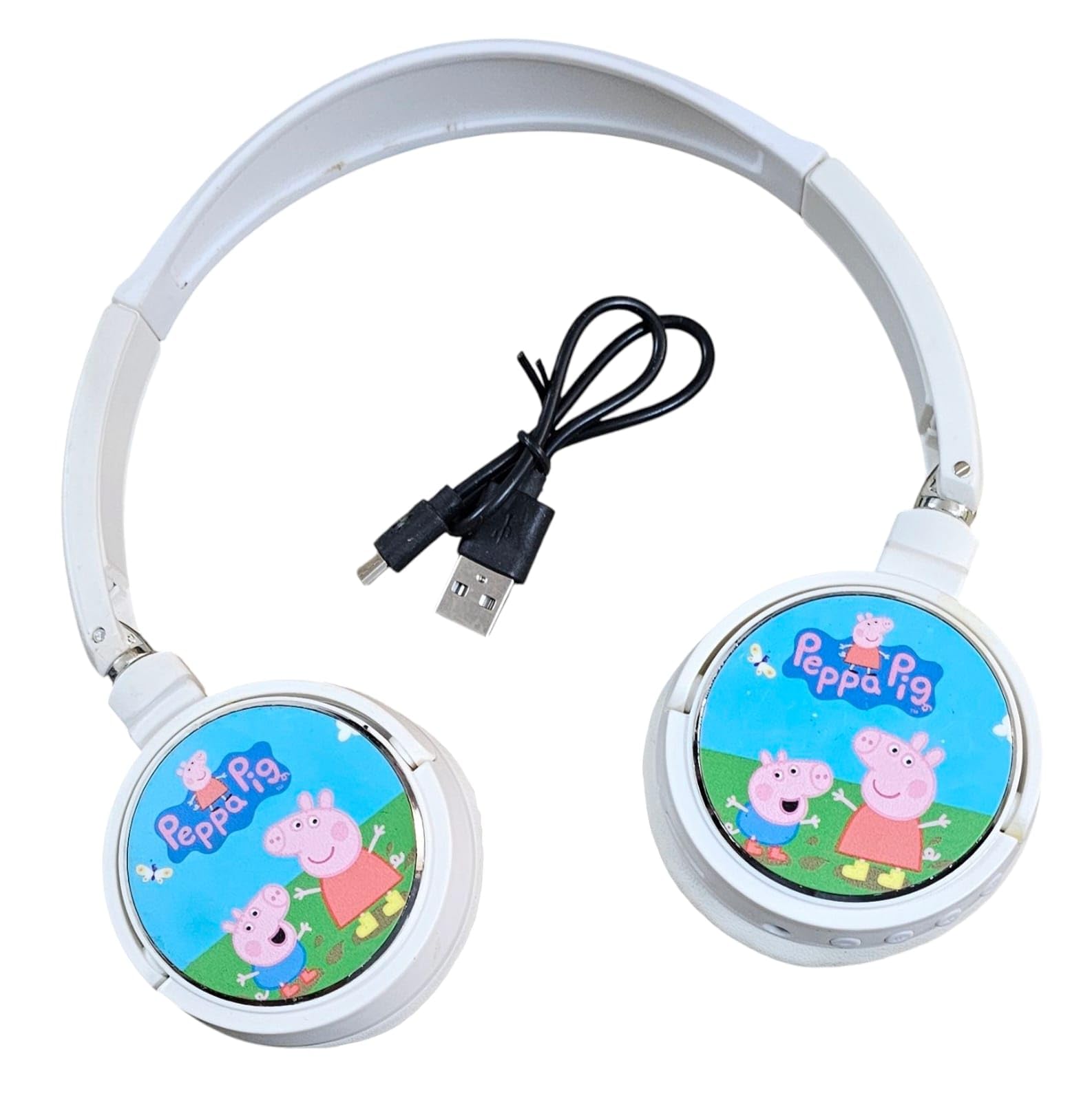 MPS MY PARTY SUPPLIERS® Cartoon Peppa Pig Theme Printed On Ear Headphones for Girls Boys Children Earphones Fancy Head Phones (White)-image-29