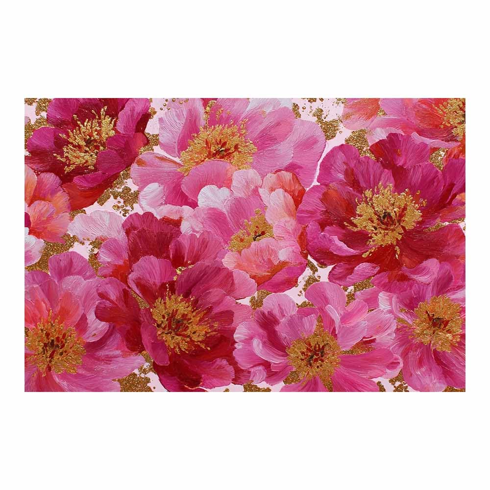 Xeniou Multicolor Flowers Canvas Pink Peonies Withs Gold Foil Canvas Wall Art, For Bedroom Bathroom Living Room Home Wall Decor(Multicolor)-80X120cm Unframed