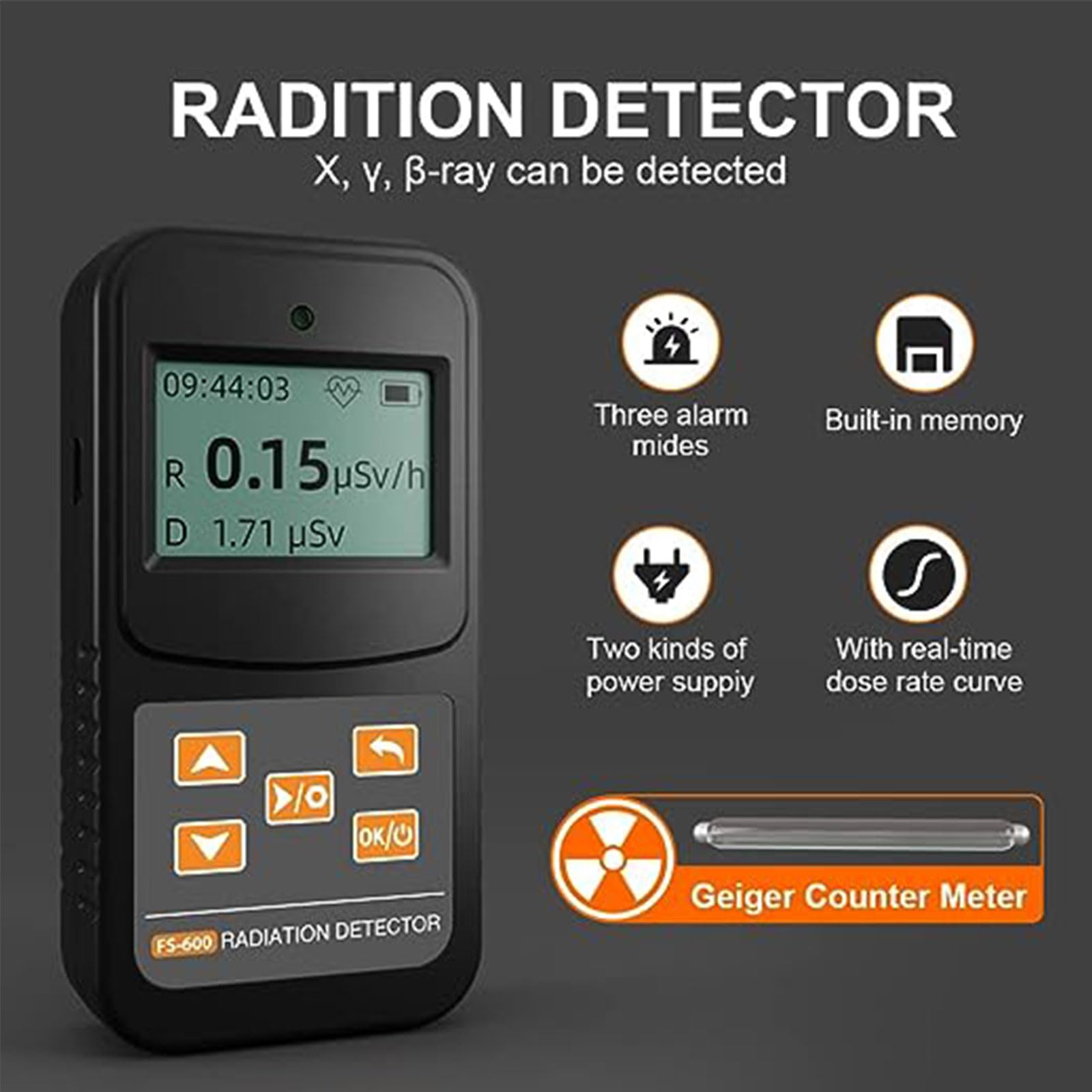JITEM Geiger Zähler, professionell, hochgenau, radioaktiver Detektor, Messgerät, Beta-Gamma-Röntgenstrahlung, Datentester, Marmor-Dosimeter, Nuklearstrahlungsdetektor, Dosierungsalarm mit LCD-Display,