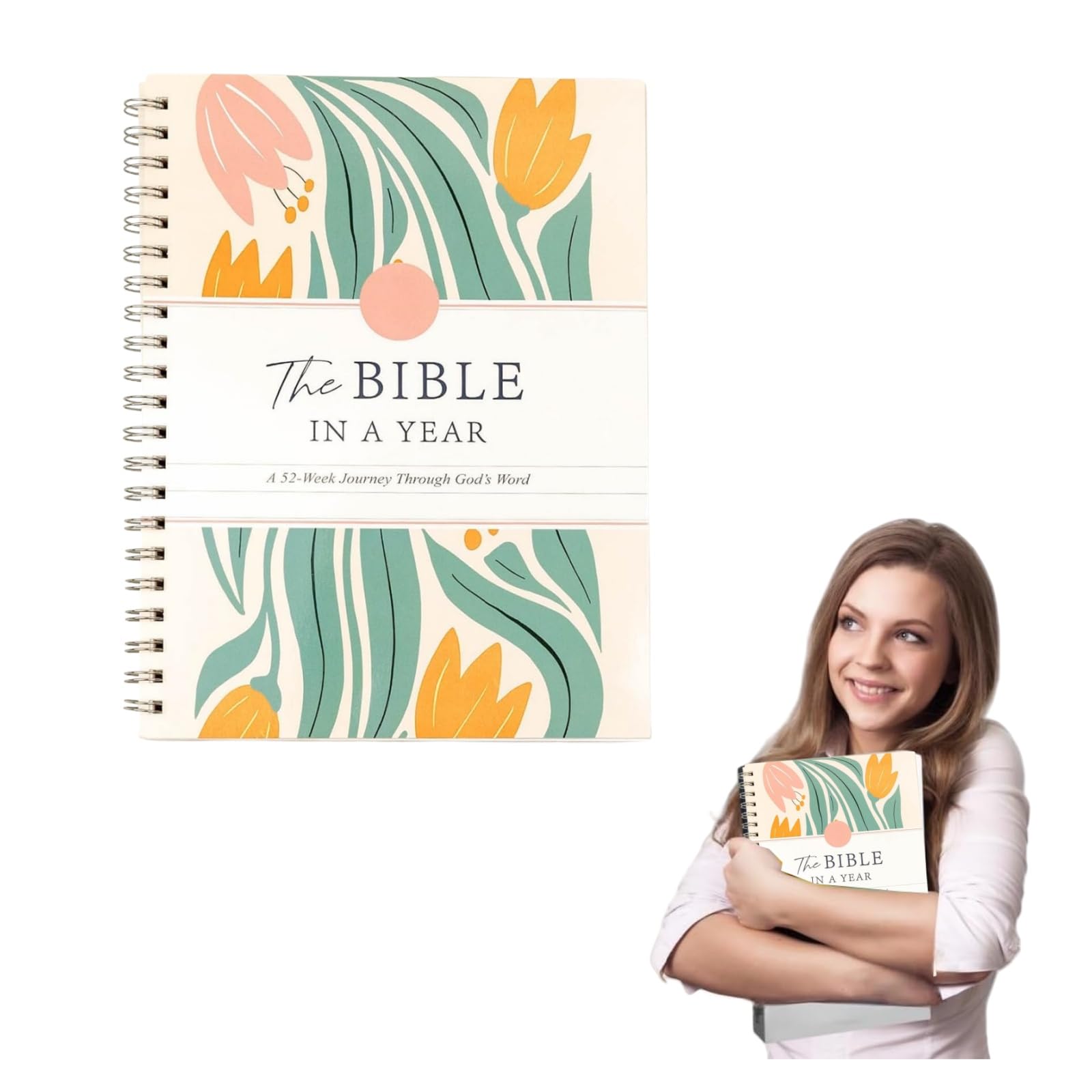 The Bible In A Year: 52 Week Bible Study for Women, A Beautiful Year in The Bible for Women Spiral Bible Study Journal, Studying Guide Notebook Strengthening Faith Love Indoor Outdoor Decor (E)
