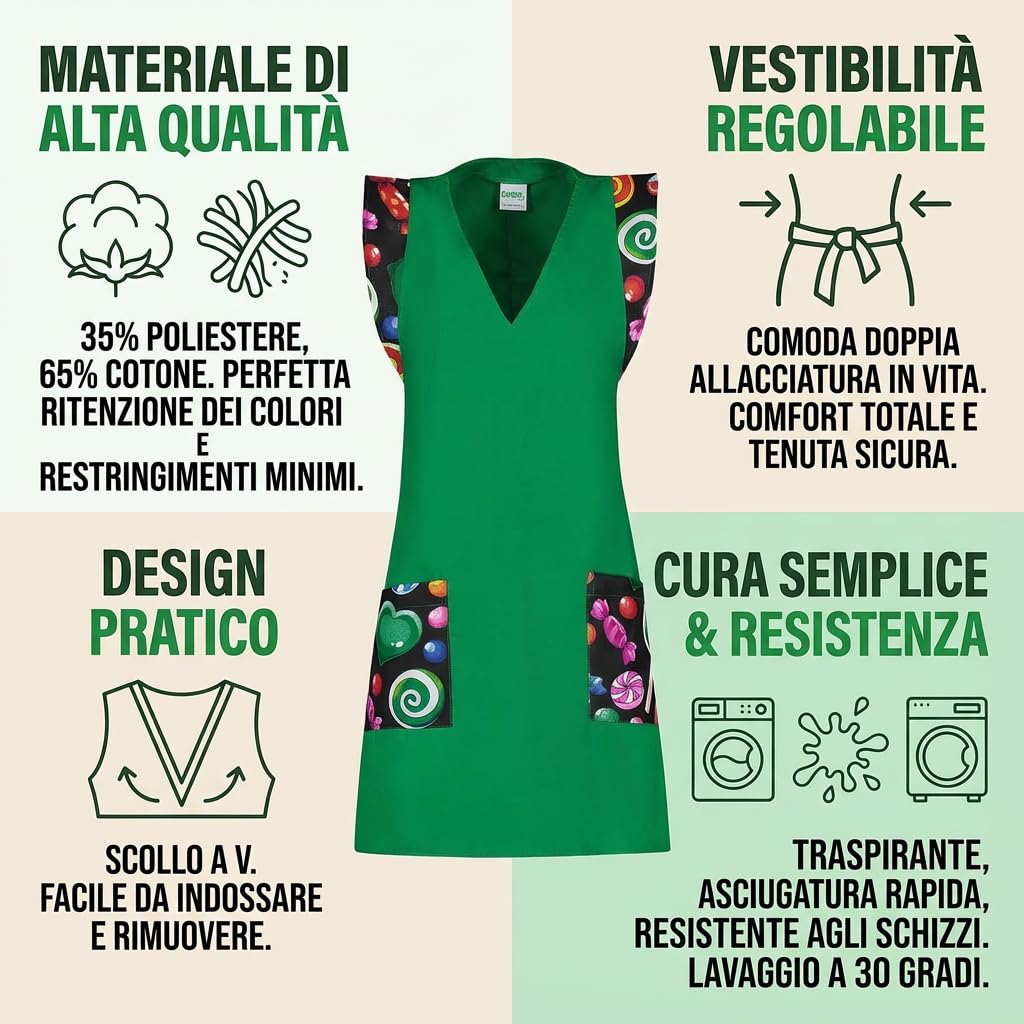 Siry Work Cubrevestido de mujer con cuello en V, 2 bolsillos, art. Mariposa 35% algodón 65% poliéster Made in Italy, ideal para esteticistas, peluquerías, camareras, panaderías, limpieza de mujeres