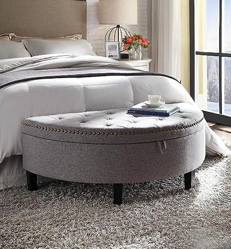 Fine Wood Art ~ Velvet Button Tuffted Storage Bed-Side Ottoman Bench in Large Storage Capacity Ideal for Bedroom, Hallways (Grey)