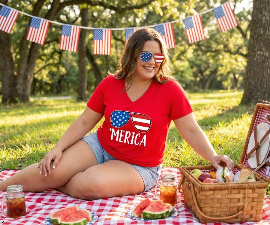 Image of ForHailey Women's Plus Size Short Sleeve Tee Shirt V Neck Basic Ladies Loose Fit T Shirt 1X-5X