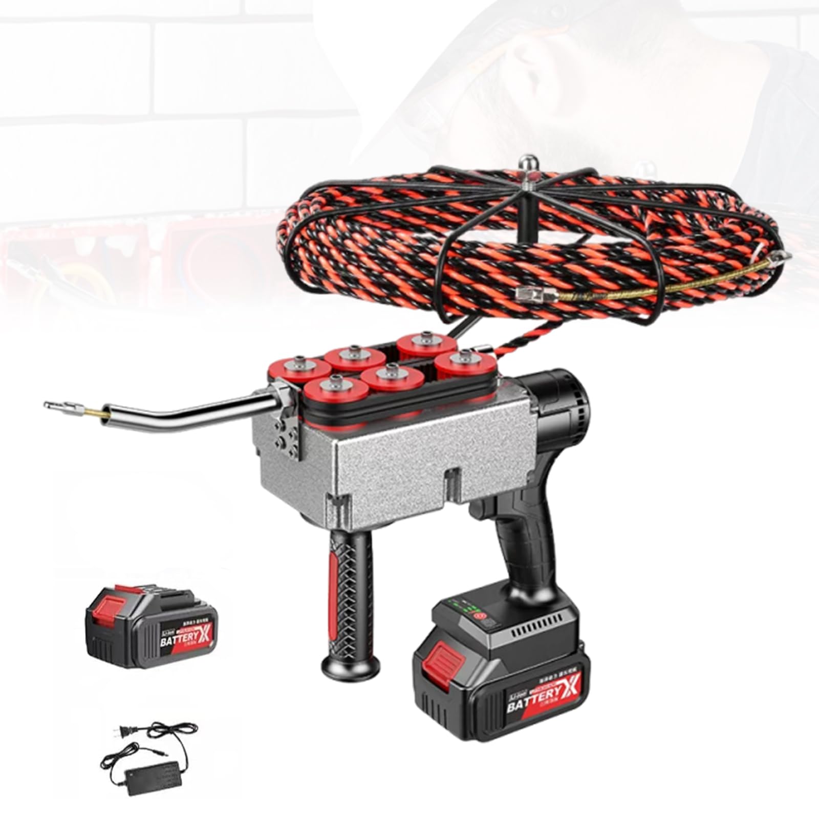 Filo per Infilacavi Elettrico Senza Spazzole - per Cavi Elettrici E Cablaggio Tubi Edilizia/Idraulica - 40m/Min - Sonda Passacavi Elettrica con Batteria - 25000mah*1/15m