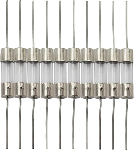 Tegg 10 unids 0.197x0.787 in Cartucho de vidrio de plomo axial Fusible Resistor Seguro Tubo Fusible Recorte con Cable de plomo 5AMP