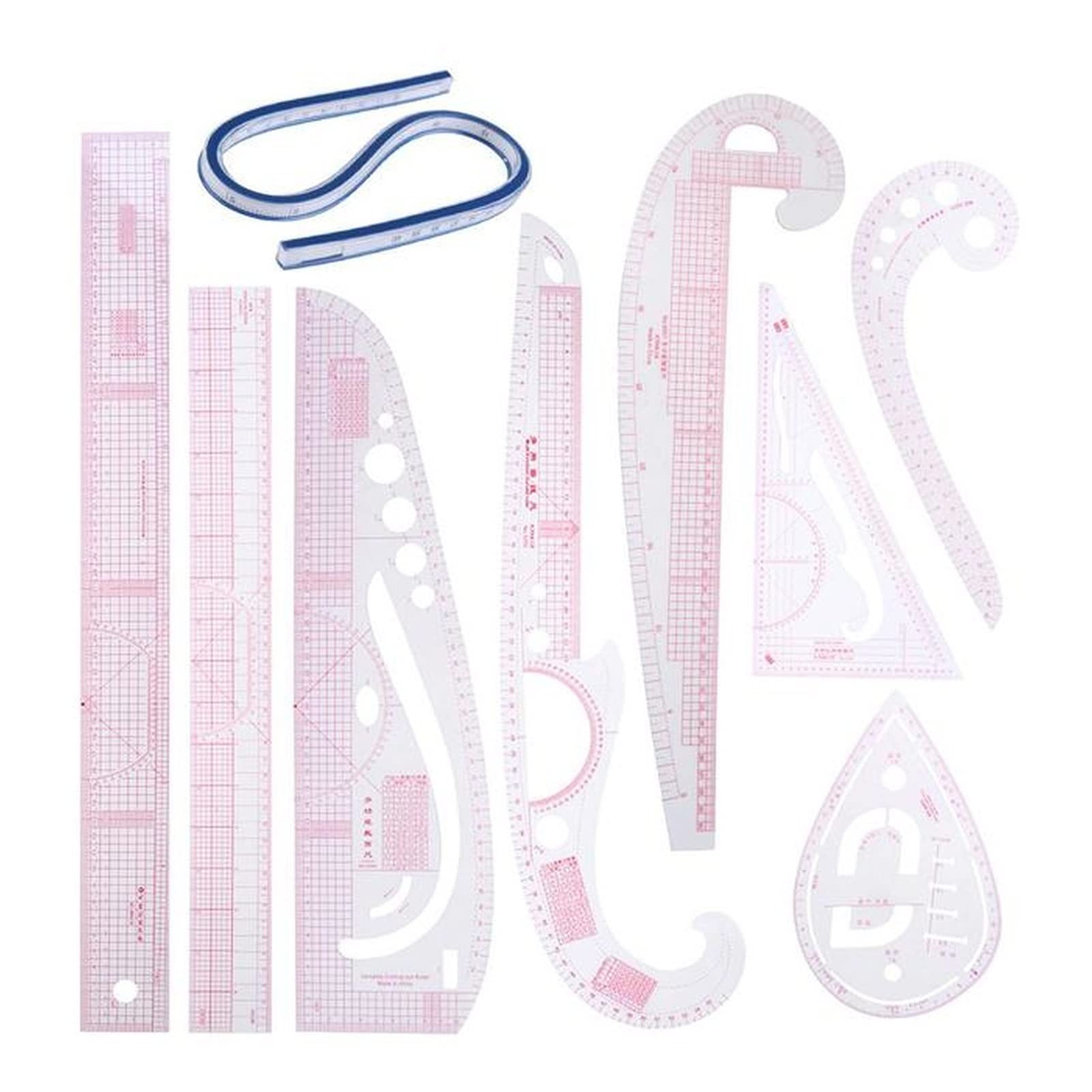oiujhgCDS Rulers, Ruler Tailor Measuring Kit Clear Sewing Yardstick Sleeve Arm French Curve Set Cutting Paddle Wheel(United Kingdom)