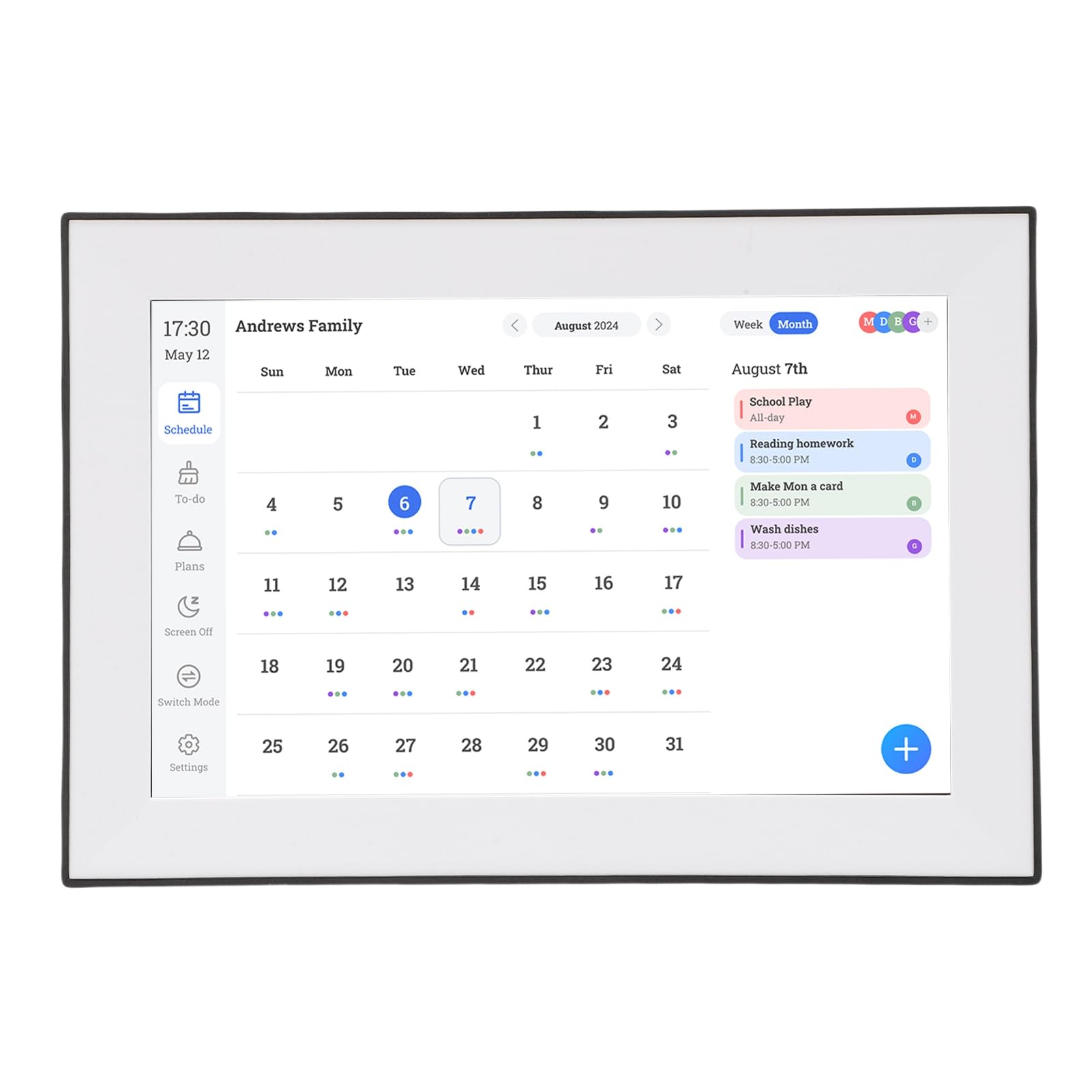 Annadue 10,1 Zoll Intelligenter Digitaler Kalender, Elektronisches Fotorahmen-Display mit WiFi-Synchronisierung, Essensplaner, Sprachaufzeichnung, Familienplanung, für das Home Office (EU)