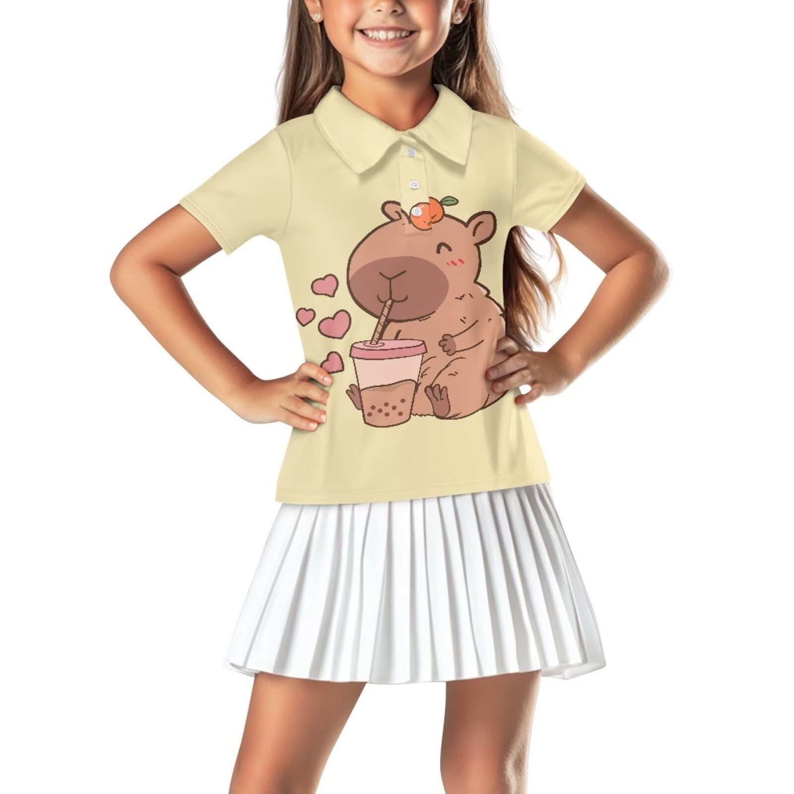 Girls Short Sleeve Golf Shirt 3 Button Up Lapel Collar Tennis Shirts Quick Dry Uniform Athletic Tank Tops for 5-14Y