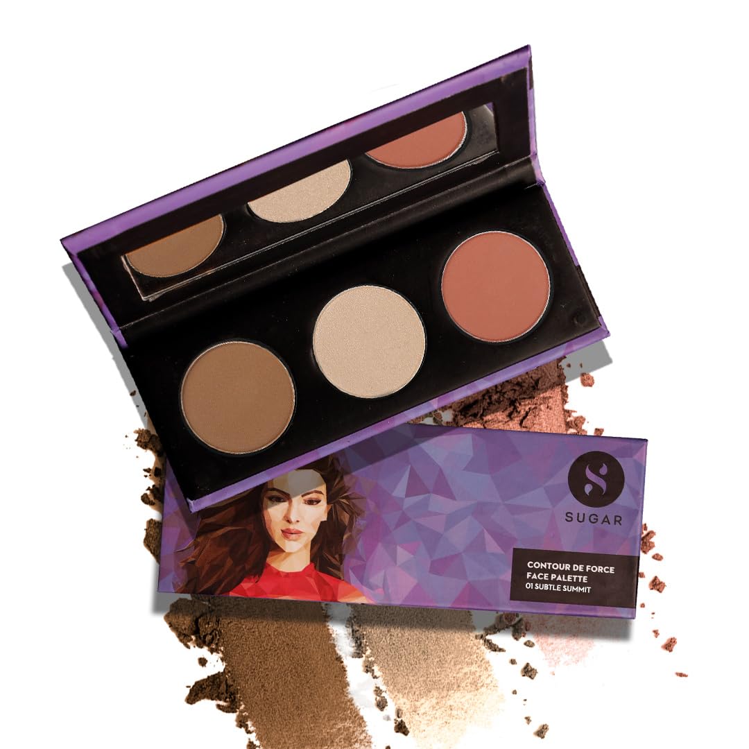 Sugar Cosmetics Contour De Force Face Palette01 Subtle SummitLonglasting formula, Lightweight Blush, Highlighter and Bronzer, Paraben free. Sugar Cosmetics Contour De Force Face Palette01 Subtle SummitLonglasting formula, Lightweight Blush, Highlighter and Bronzer, Paraben free.