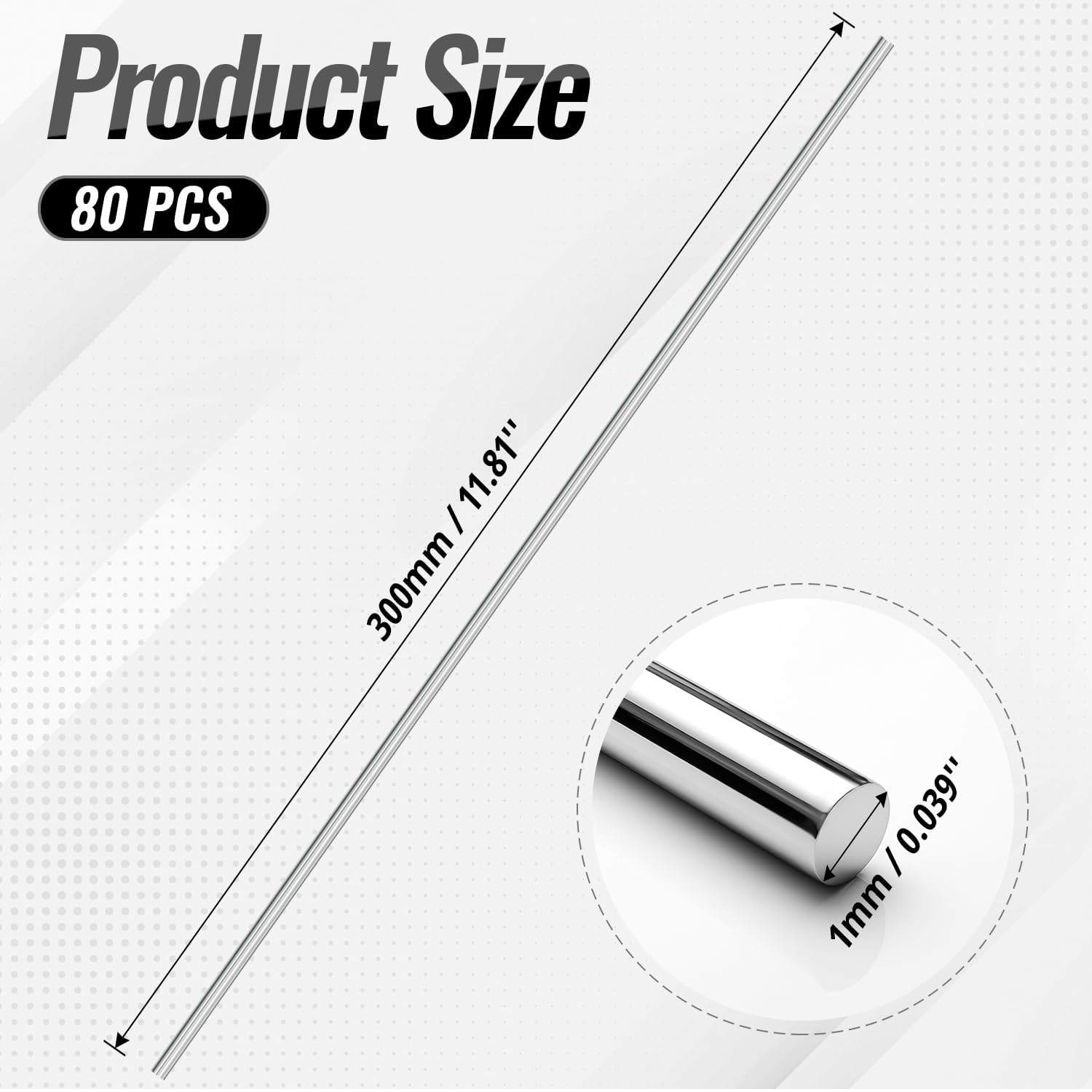50pcs 1.5mm x 300mm 304 Stainless Steel Round Rods - Image 2