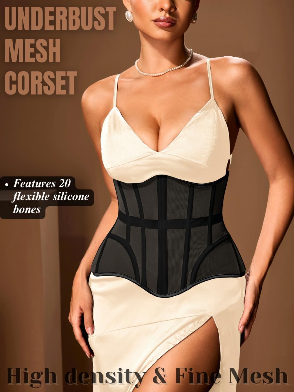 Women's Mesh Underbust Corset, 20-Bone Lightweight Hourglass Waist Cincher, Shapewear for Under Dresses & Outfits - Image 2
