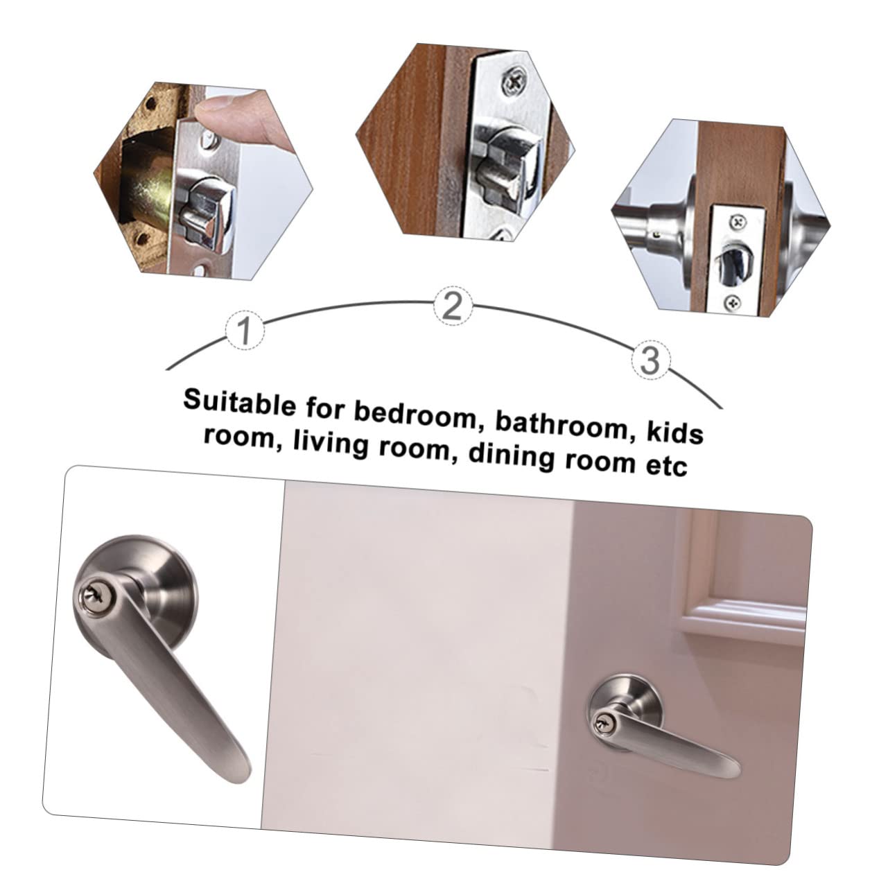 Mipcase Serrure de Porte de Chambre à 3 Barres en Alliage de Zinc Argenté