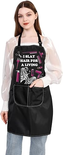 BDPWSS Delantal de peluquería con bolsillo, regalo de peluquería I Slay Hair for a Living Cosmetología, regalo de graduación, regalo de tocador de