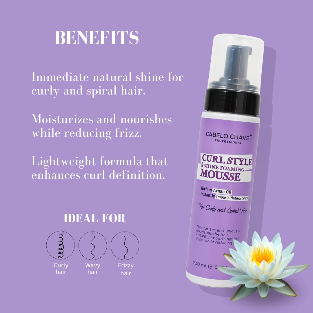 Cabelo Chave Professional Curl Style & Shine Foaming Mousse | Defines Curls with Instant Shine & Hold | For Curly & Spiral Hair | 200ml 3