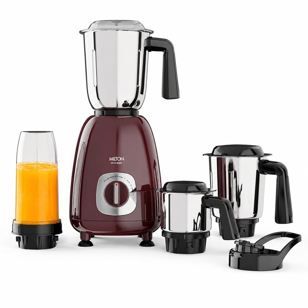 Milton Artis Mixer Grinder, ISI Certified, Grindstone Blade Technology, 3 Jar + 1 On the Go Jar, 800 W (21000 RPM), 5 yr motor warranty, 2 yr product warranty I Wine-picture-14