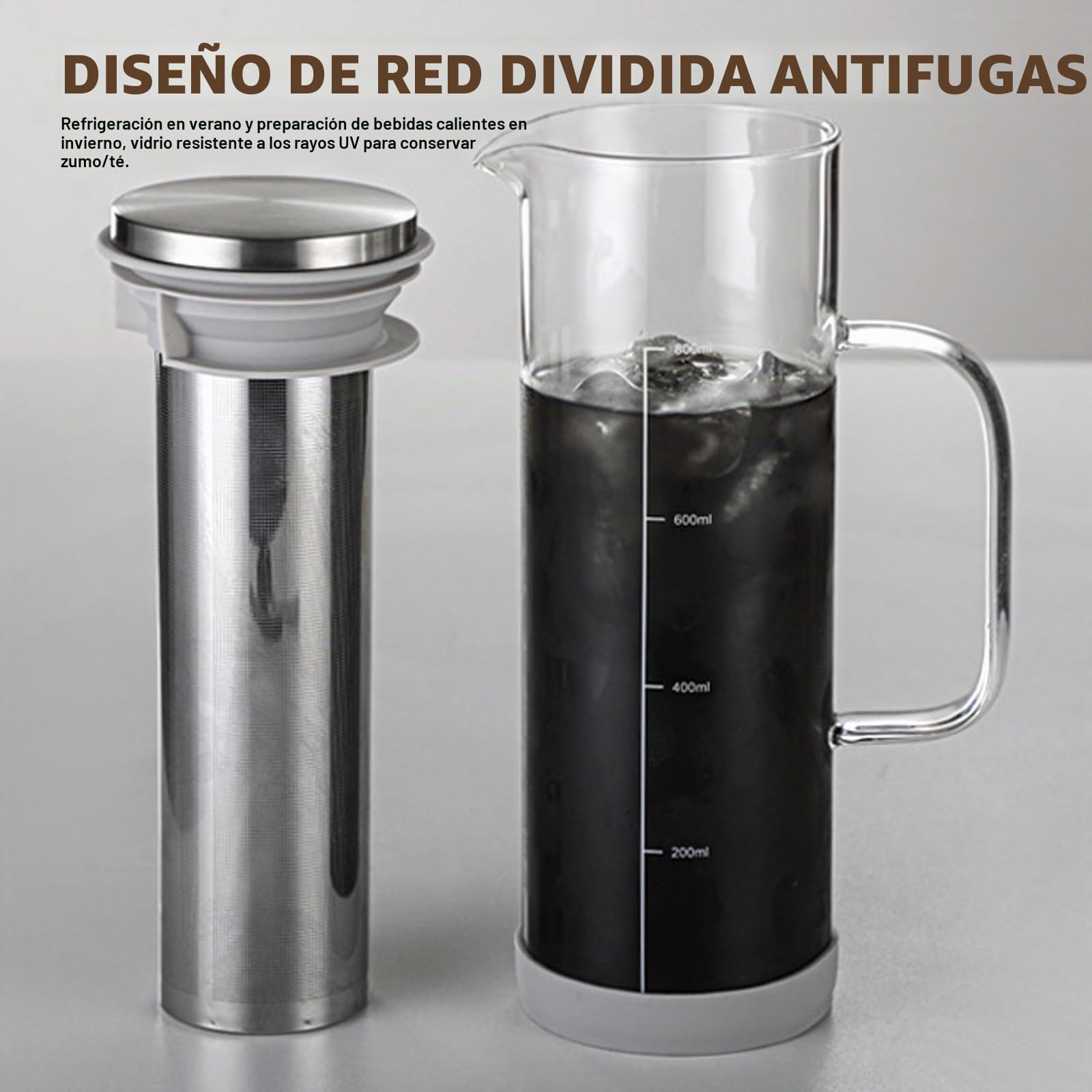 Cold Brew - Cafetera de 800 ml, cold brew coffee maker, cafetera Cold Brew, tapa con asa y filtro de acero inoxidable, apta para actividades al aire libre, portátil, para café helado, té helado