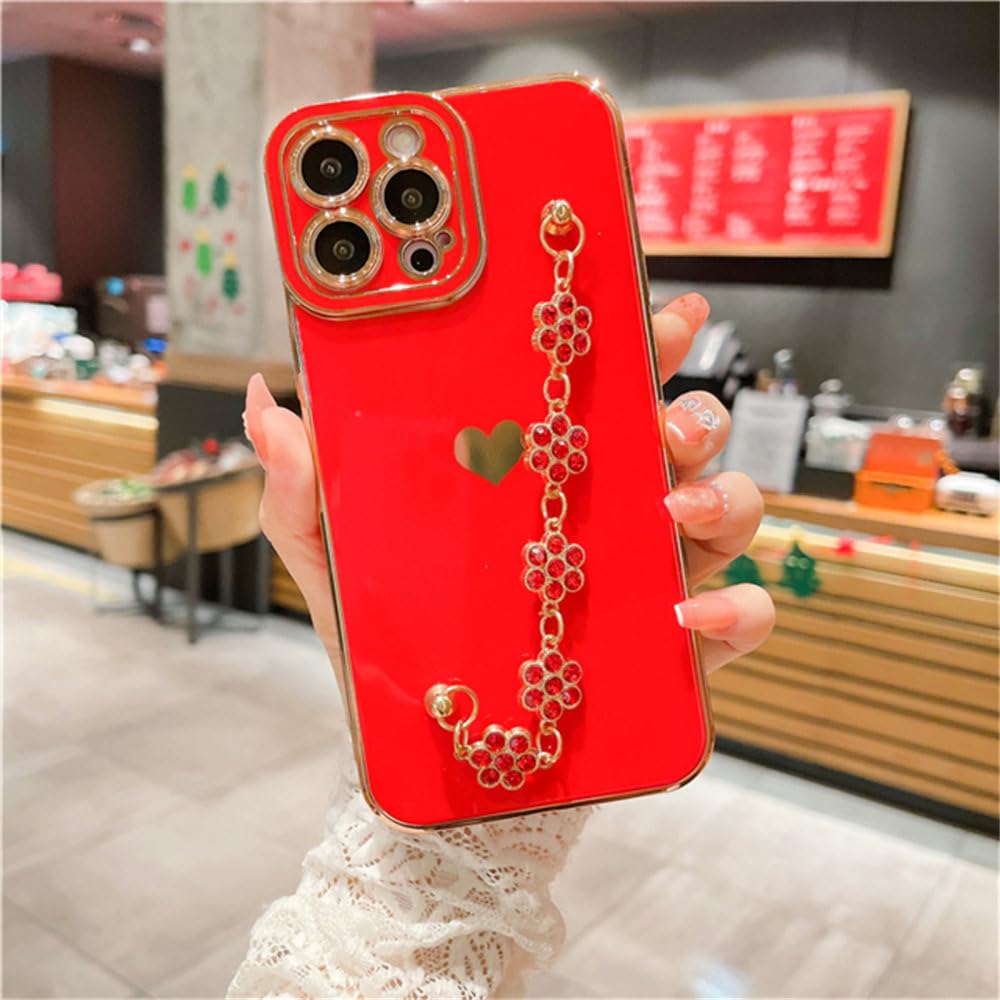 Coque de luxe avec bracelet en strass brillant pour iPhone 14 et 13