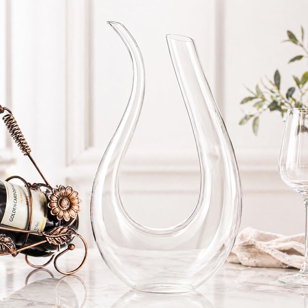 Decanter per vino in cristallo a forma di U, 100% privo di piombo, caraffa per vino rosso soffiata a mano, capacità 1,5 L