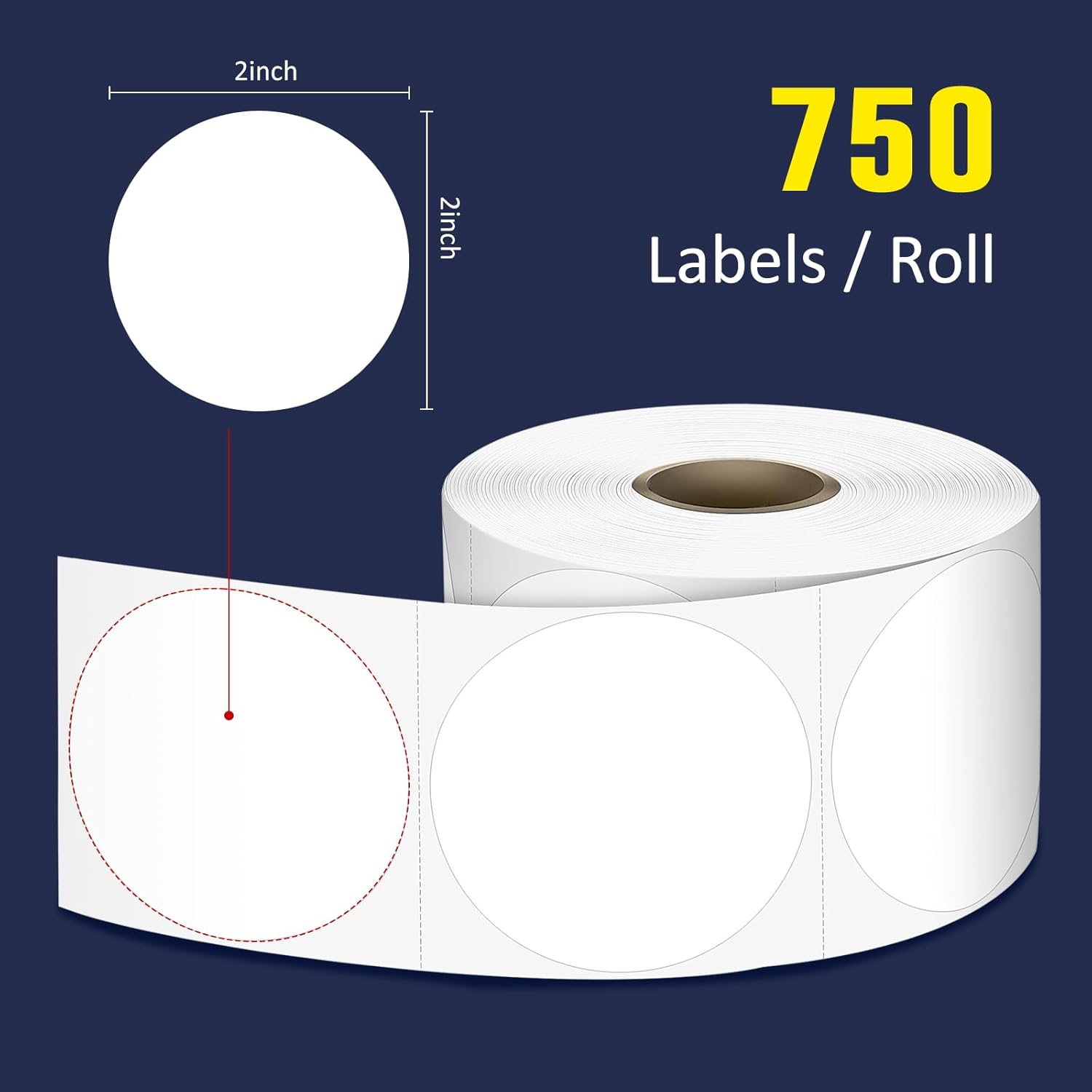L LIKED 2" Round Direct Thermal Labels for Block, Permanent Adhesive Circle Label & Compatible with Rollo, Zebra and Other Desktop Printers (10 Roll, 7500 Labels) - Image 2