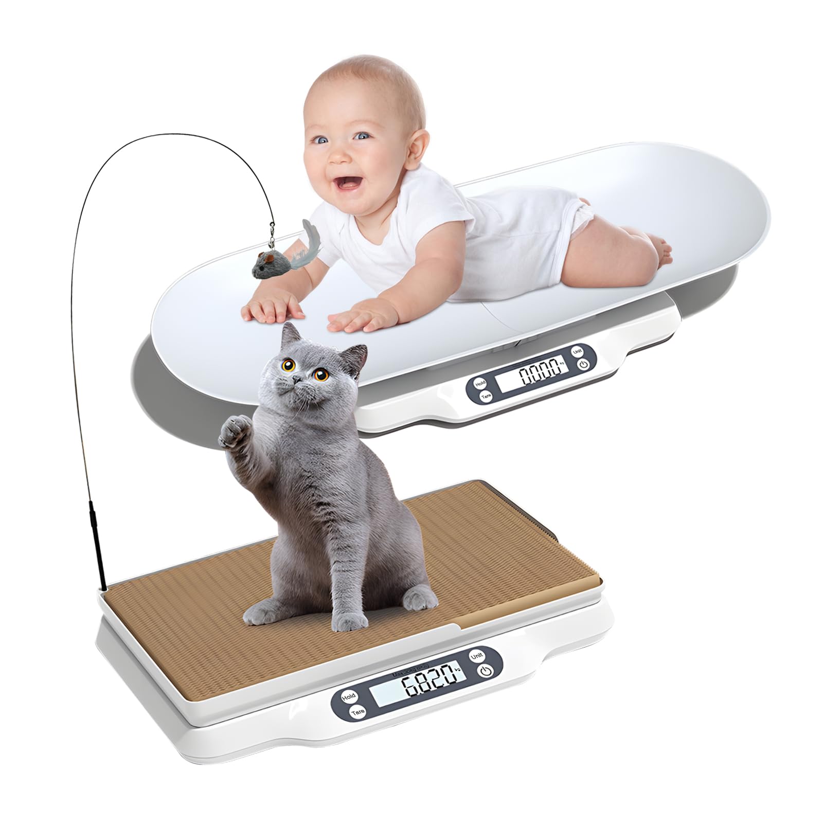 Digitale Haustierwaage,Babywaage mit 2 Abnehmbarem Tablett,3 in1 Babywaage Tierwaage & Personenwaage,LED Digitale Haustierwaage mit Tara-/Hold-Funktion/66lb Kapazität,für Welpe/Kätzchen/Baby/Küche