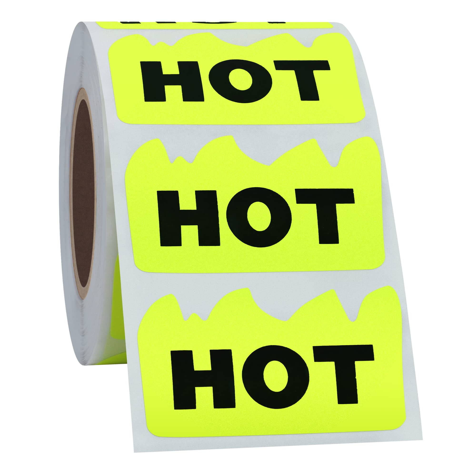 500pcs 3x5cm Fluorescent Rave Hot Flame Fire Shape Labels Marking Popular Items for Restauresent Supermarkets Stores Shops (Yellow)