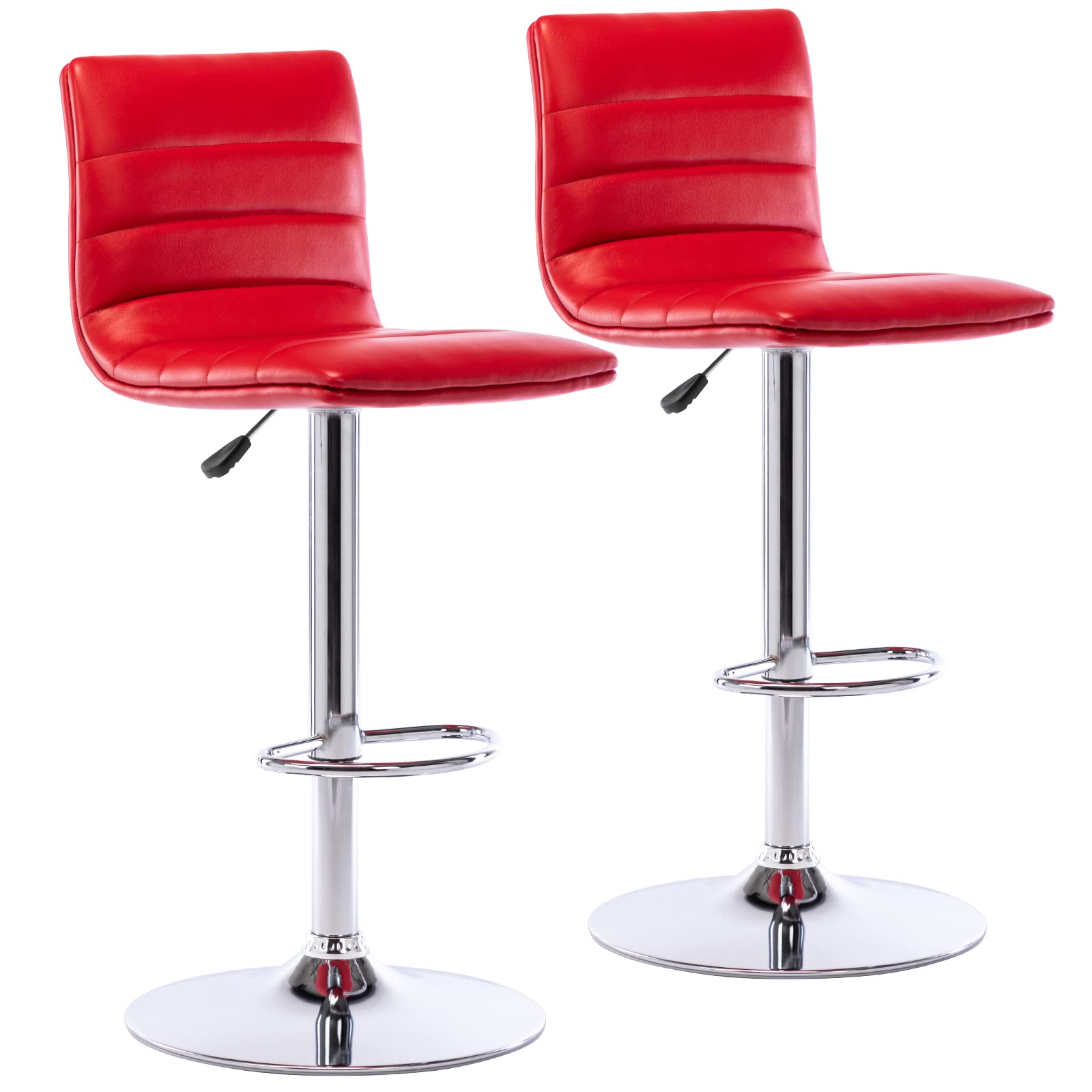 Vogue Furniture Direct PU Leather Bar Stools, Modern Square Adjustable Swivel Barstools with Back, Armless Airlift Counter Height Bar Chairs for Kitchen Dining Set of 2 (Red)