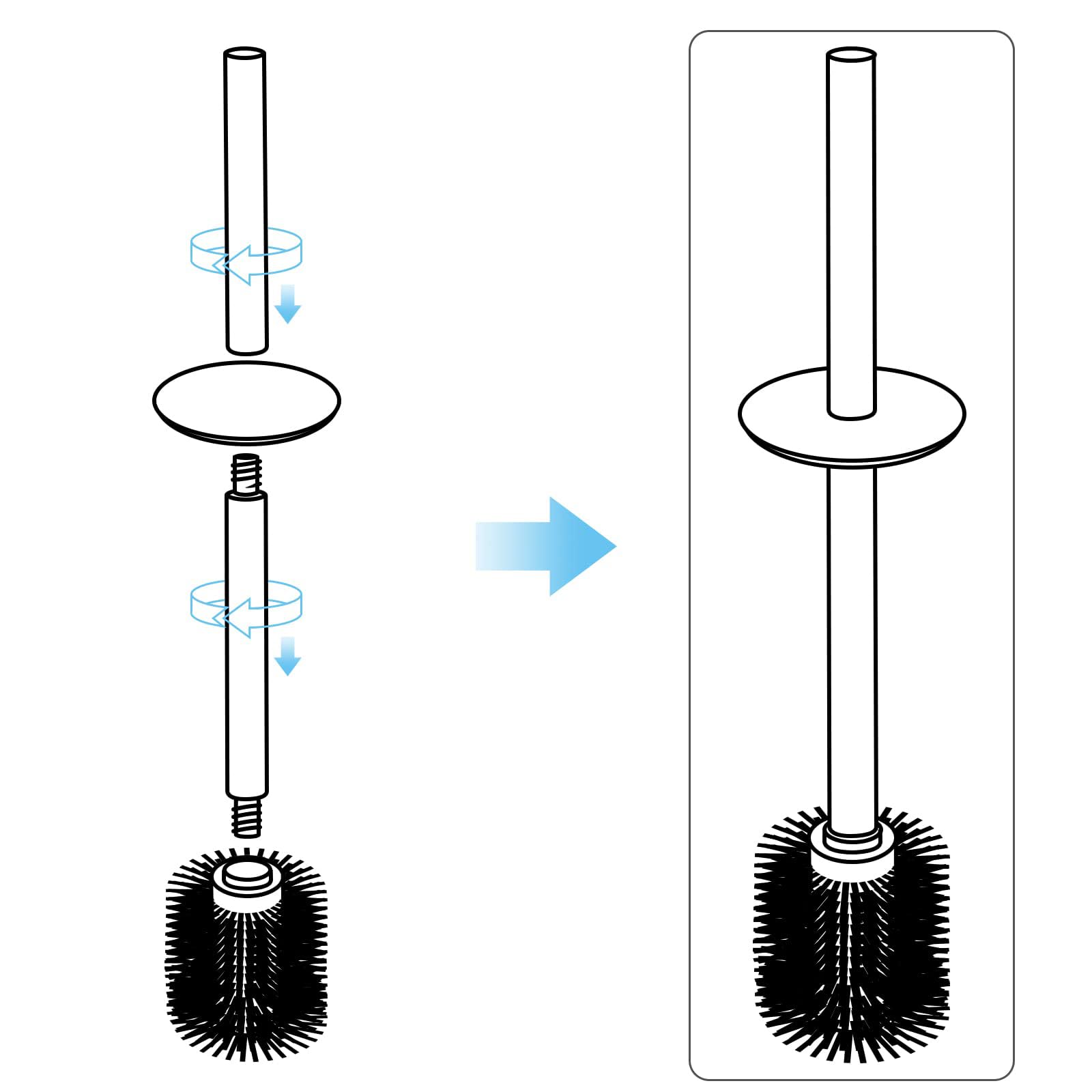 BGL 304 Brosse à WC en Acier Inoxydable Seau Long Brosse à WC Ronde sur Pied avec Support pour la décoration de la Salle de Bain Nickel Brossé