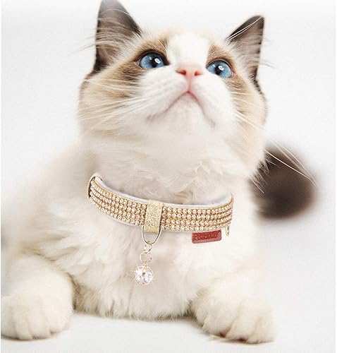 Miniatura 5 de PetsHome - Collar de gato, collar de perro, brillos de imitación de diamante Cuero de piel sintética de primera calidad con collares colgantes
