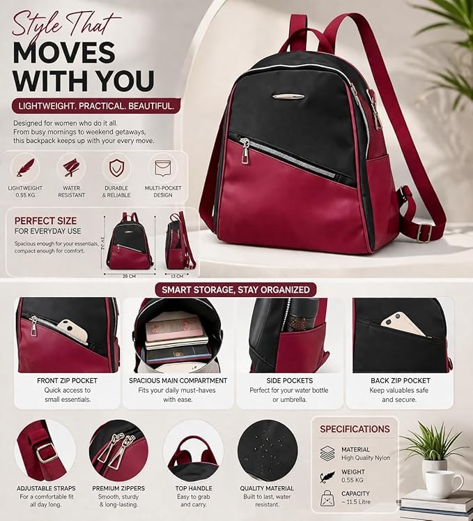 Image of Bags for Women & Girls | Stylish Shoulder Sling Handbag with 13 Inch Laptop Compartment | Office Travel College Daily-Use Corporate Backpack for Work & Casual Use