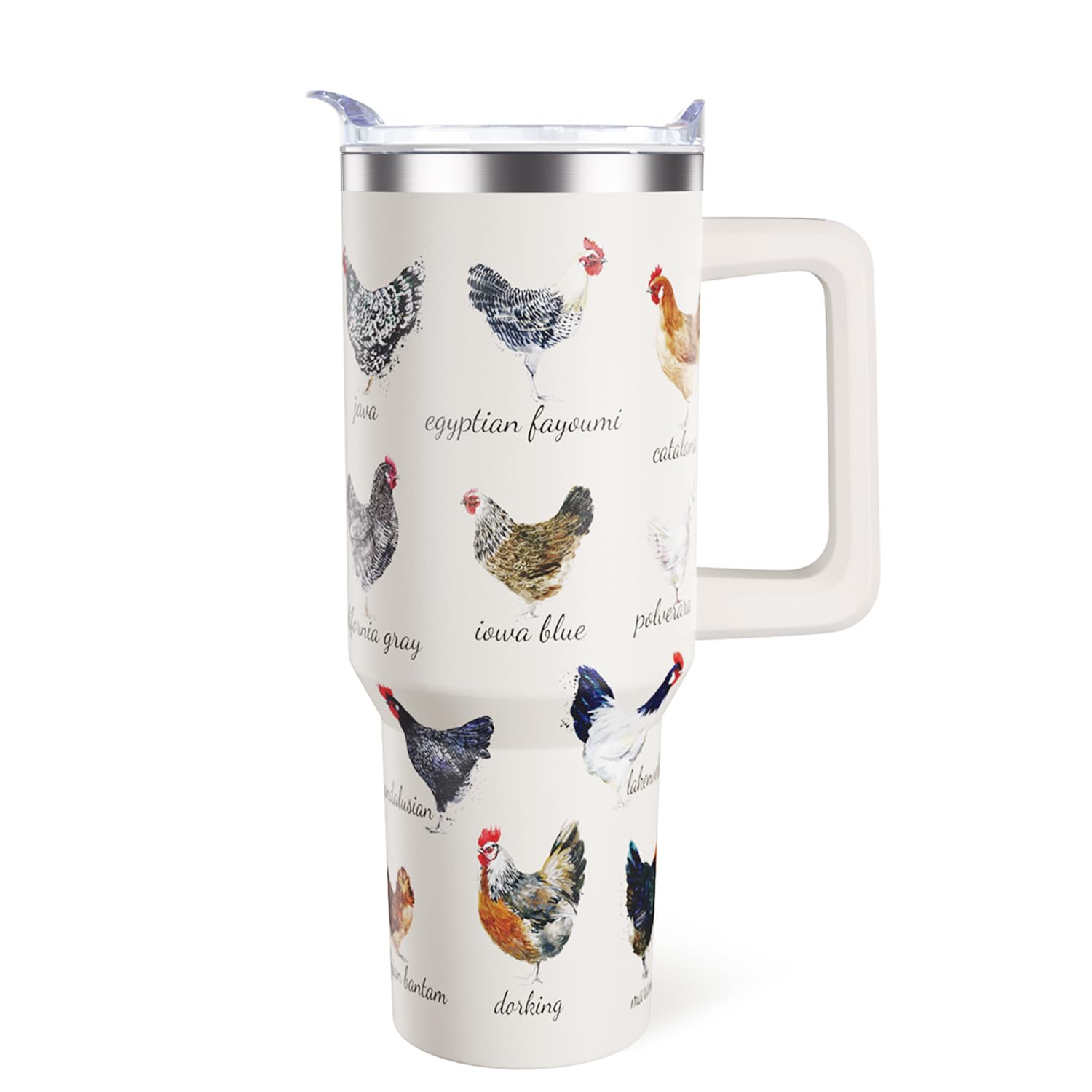 40oz Chicken Tumbler With Handle & Lid - Insulated Stainless Steel, Funny Rooster Hen Gift For Chicken Lovers