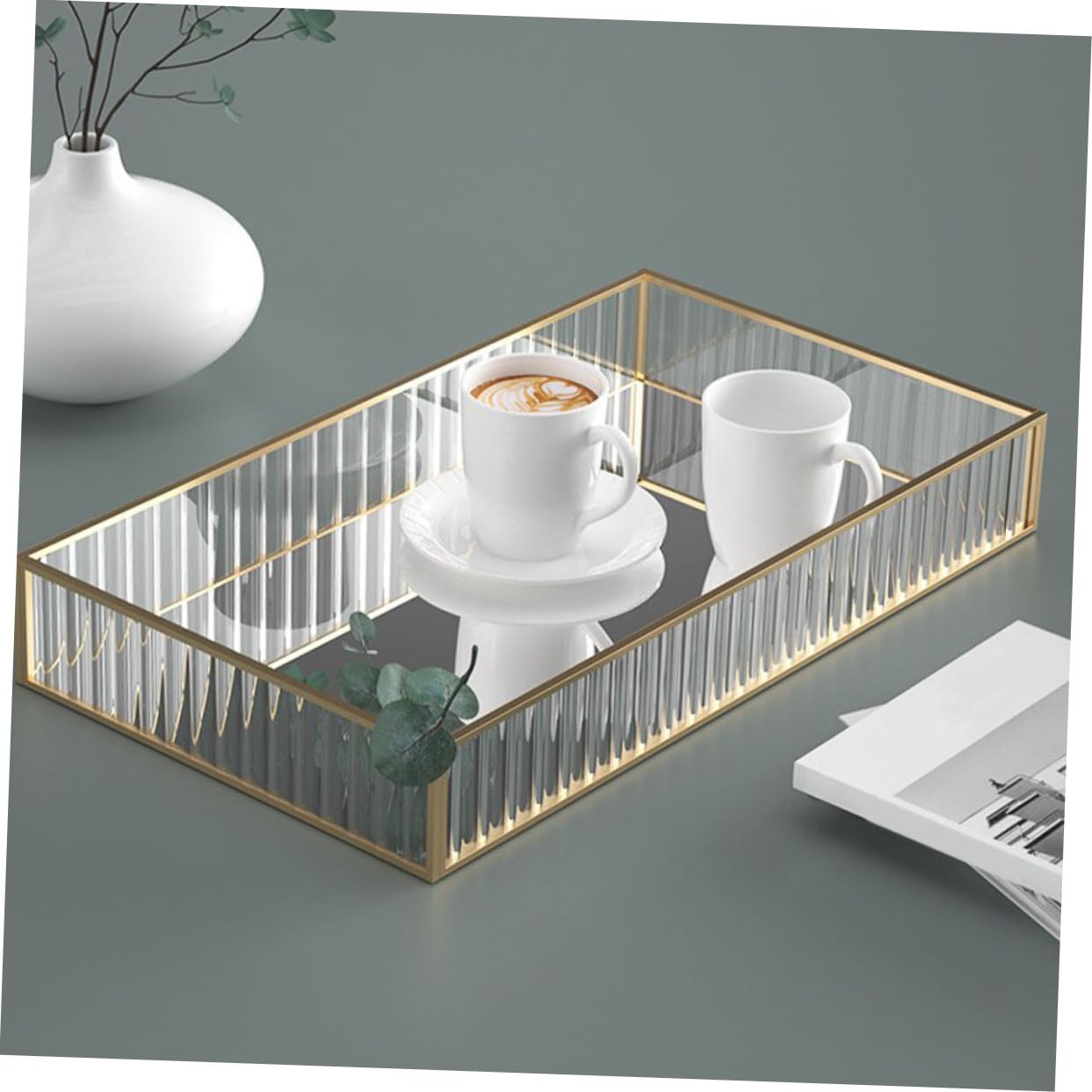 Ipetboom Glas Aufbewahrungstablett für Badezimmer Kosmetik Organizer Streifen Design Langlebig Bruchsicher Kompakt für Lippenstift Parfum Puder Vanity Sundries Holder